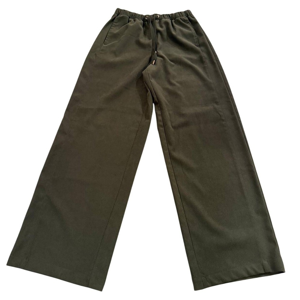 ZARA Olive Army Green Wide Leg Lounge Pants M Elastic Drawstring Stretch Trouser